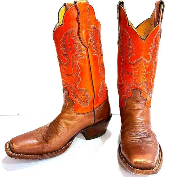 Justin vintage Orange Western Cowboy Boots $189 JUSTIN 1632 Brown Orange Classic Western Cowboy Boots  main image 3
